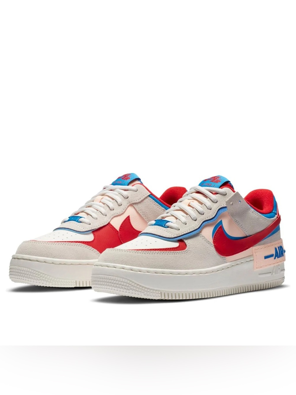 Nike Air Force 1 Shadow sneakers in a "Sail Royal Red" colorway